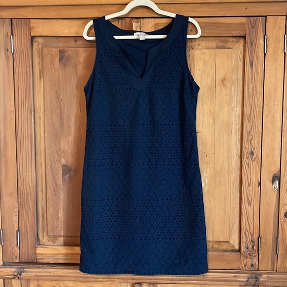 Banana Republic Navy Blue Cotton Eyelet Dress Sz. 14 fits like a 12 - Picture 4 of 13